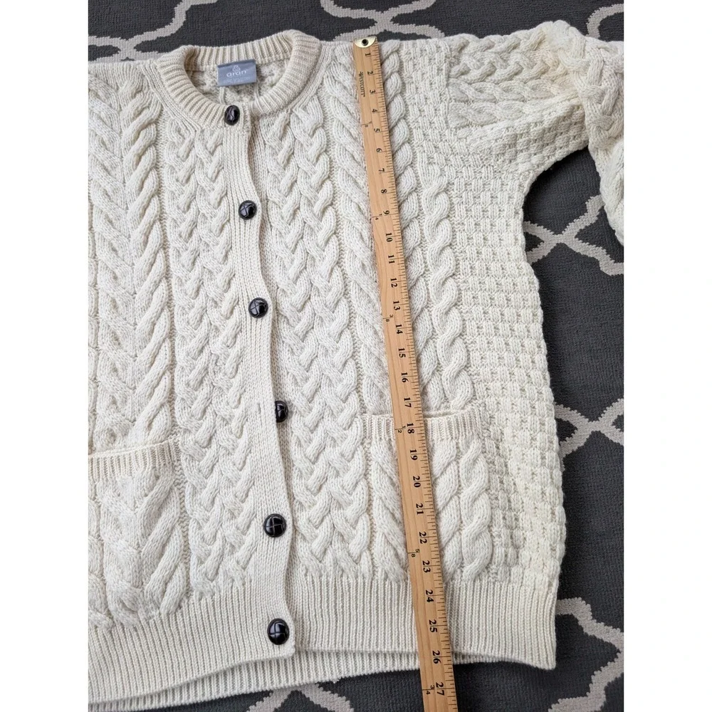 Aran Woollen Mills Mens XL Cream White Cable Knit Pocket Ireland Button Up - Picture 5 of 8